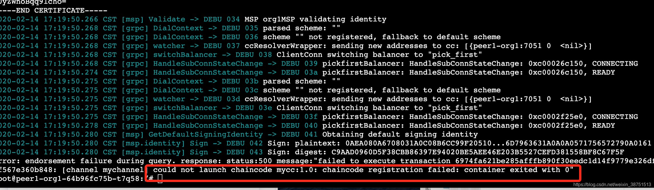 fabric on k8s chaincode无法实例化-“container exited with 0”